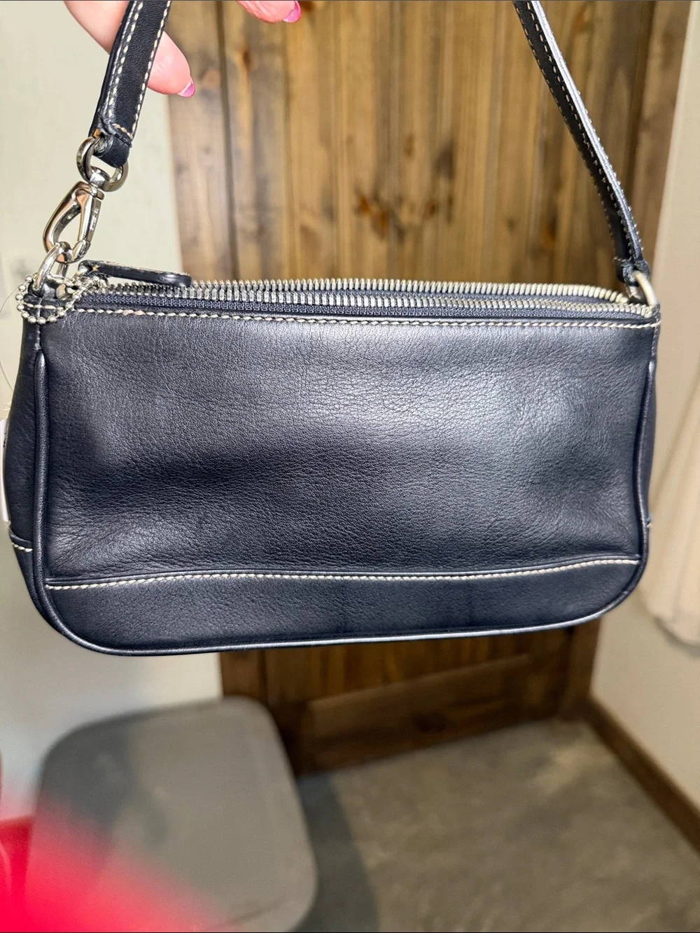 Coach Black Leather Mini Shoulder Bag with Contrast Stitching